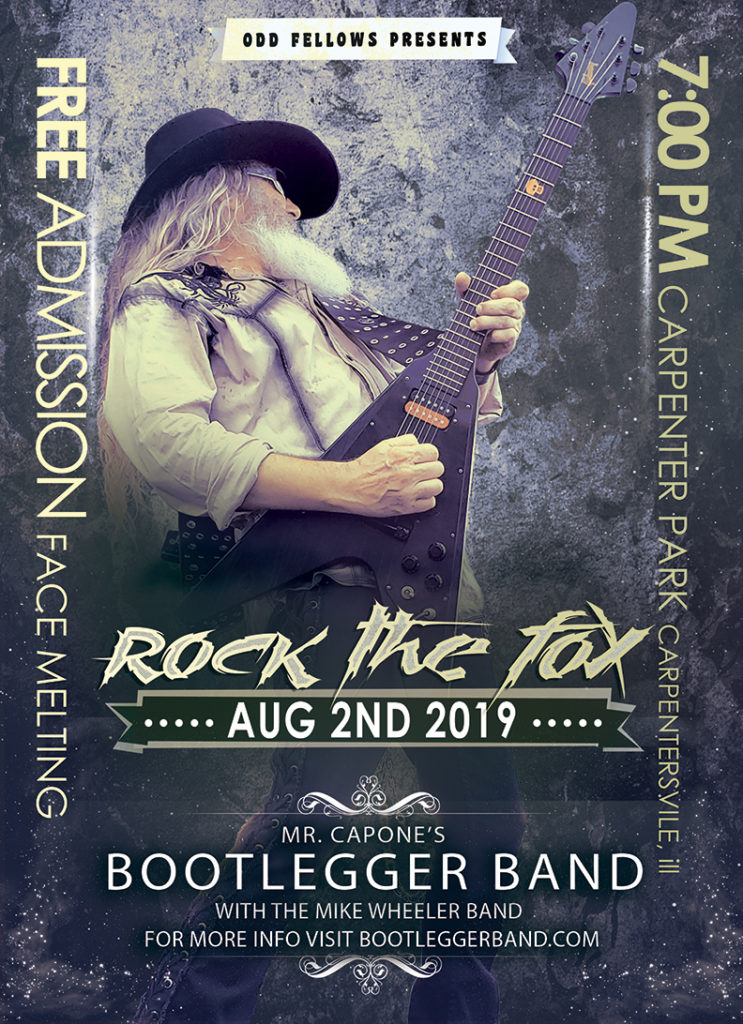 Promotional Flyer for Mr Capone's Bootlegger Band at the Rock the Fox Music Fest.